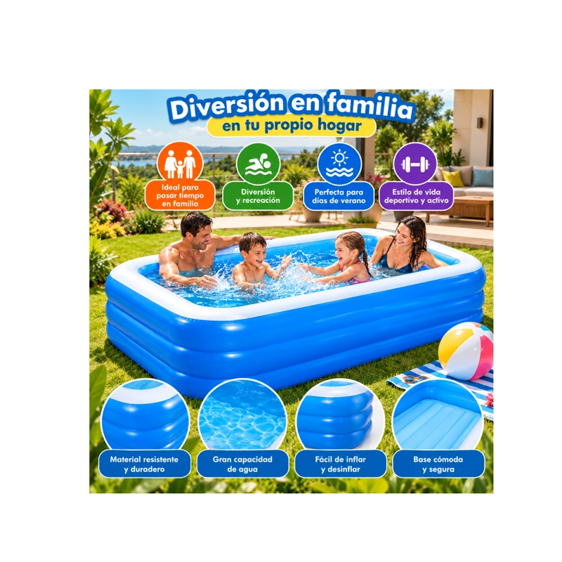 PISCINA INFLABLE NIÑOS FAMILIA POOL RECTANGULAR 180CM  AZUL - 1
