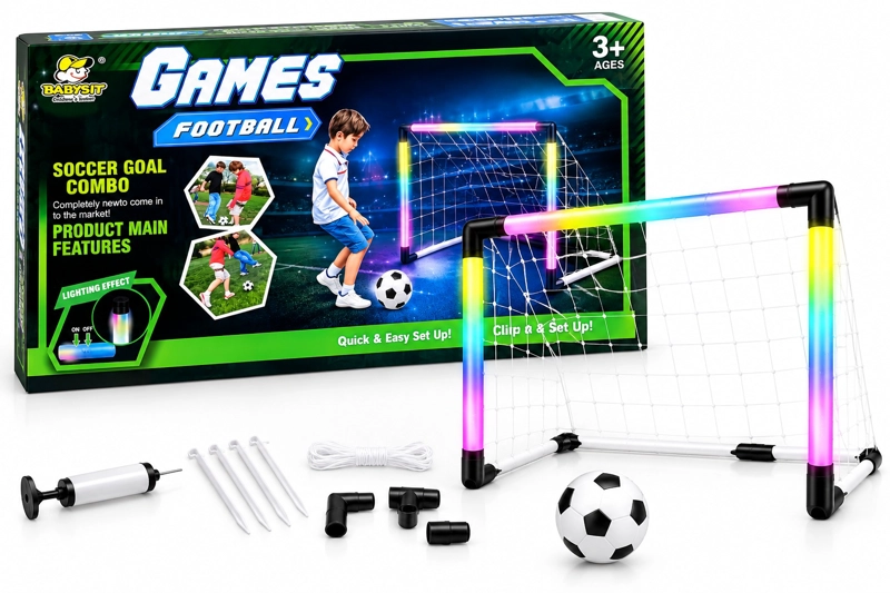 ARCO DE FUTBOL INFANTIL PORTABLE LUCES LED PELOTA E INFLADOR - 1