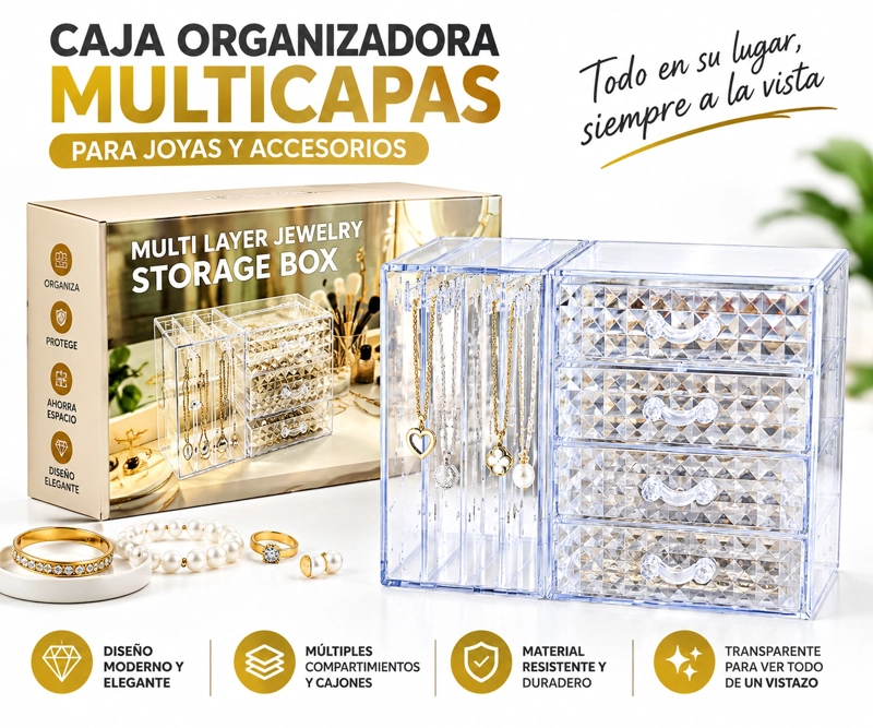 ORGANIZADOR DE JOYAS JOYERO ACRILICO 4 CAJONES 2 PANELES - 4