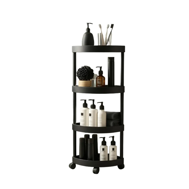 ORGANIZADOR DE BAÑO MULTIFUNCIONAL ESQUINERO 4 NIVELES CON RUEDAS - NEGRO (85X26X26 CM) - 1