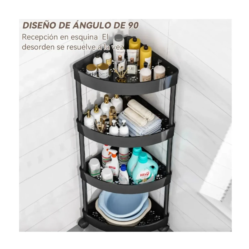 ORGANIZADOR DE BAÑO MULTIFUNCIONAL ESQUINERO 4 NIVELES CON RUEDAS - NEGRO (85X26X26 CM) - 4