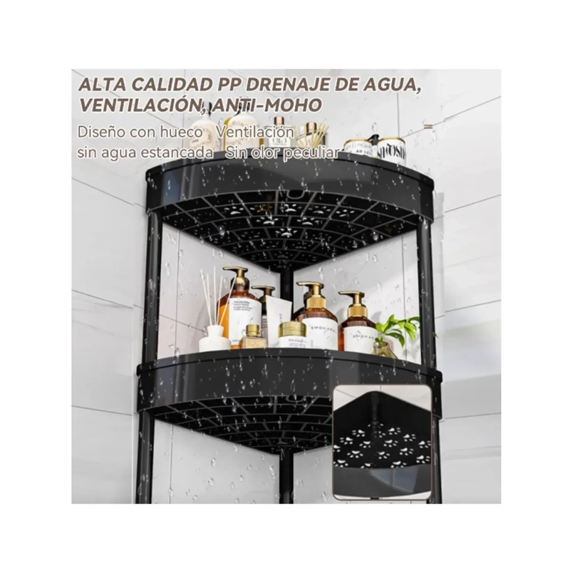 ORGANIZADOR DE BAÑO MULTIFUNCIONAL ESQUINERO 4 NIVELES CON RUEDAS - NEGRO (85X26X26 CM) - 5
