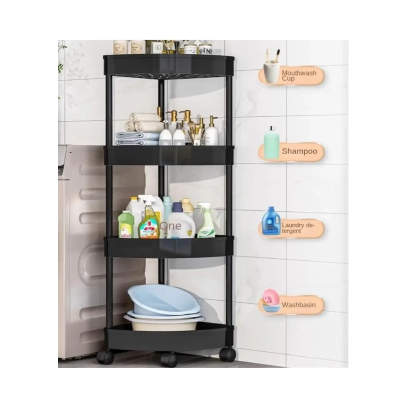 ORGANIZADOR DE BAÑO MULTIFUNCIONAL ESQUINERO 4 NIVELES CON RUEDAS - NEGRO (85X26X26 CM) - 6