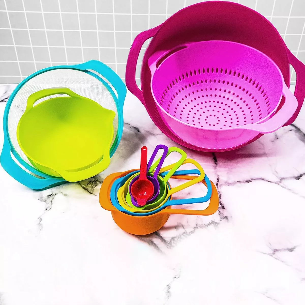 SET DE TAZAS MEDIDORAS CERNIDOR COLADOR BOWL COCINA - 4