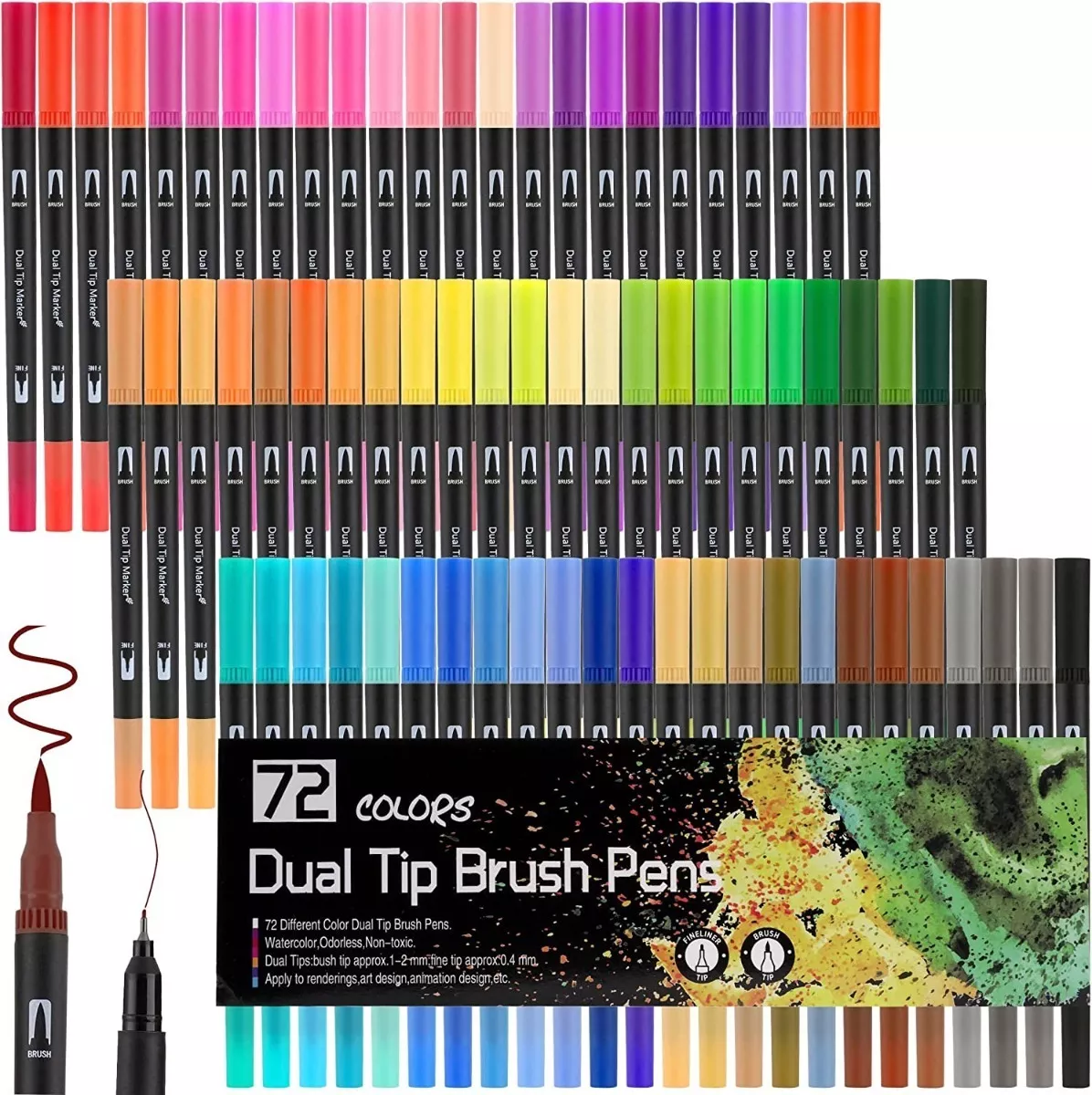 MARCADORES DE DOBLE PUNTA 72 TIPO PINCEL COLORES - 1