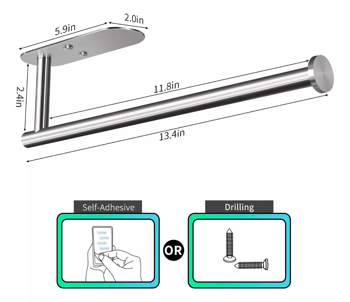 PORTAROLLOS TOALLA DE PAPEL NOVA DE ACERO INOX AUTOADHESIVO - 4