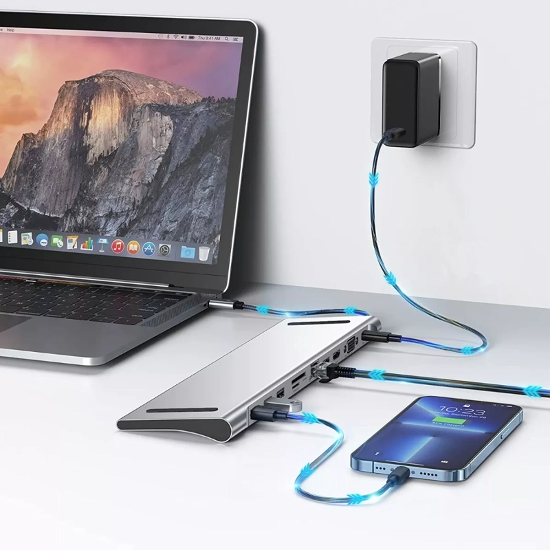 ADAPTADOR HUB 11 EN 1 USB TIPO C USB-C HDMI VGA USB LAN SD - 2