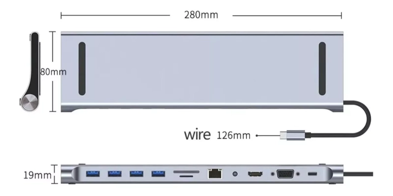 ADAPTADOR HUB 11 EN 1 USB TIPO C USB-C HDMI VGA USB LAN SD - 4