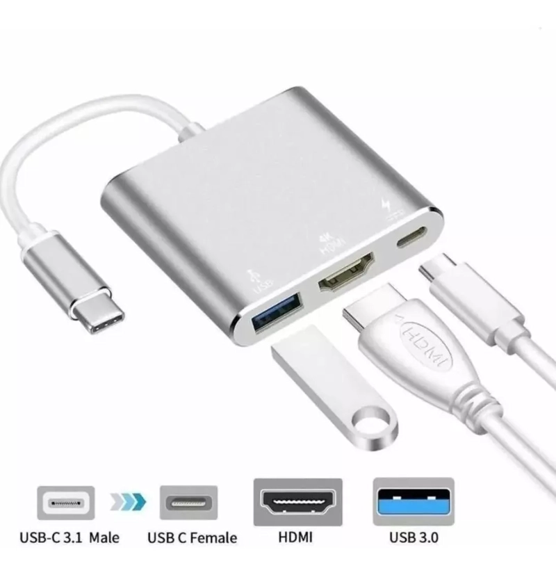 ADAPTADOR HUB 3 EN 1 USB TIPO C A USB-C HDMI USB 3.0 4K - 3
