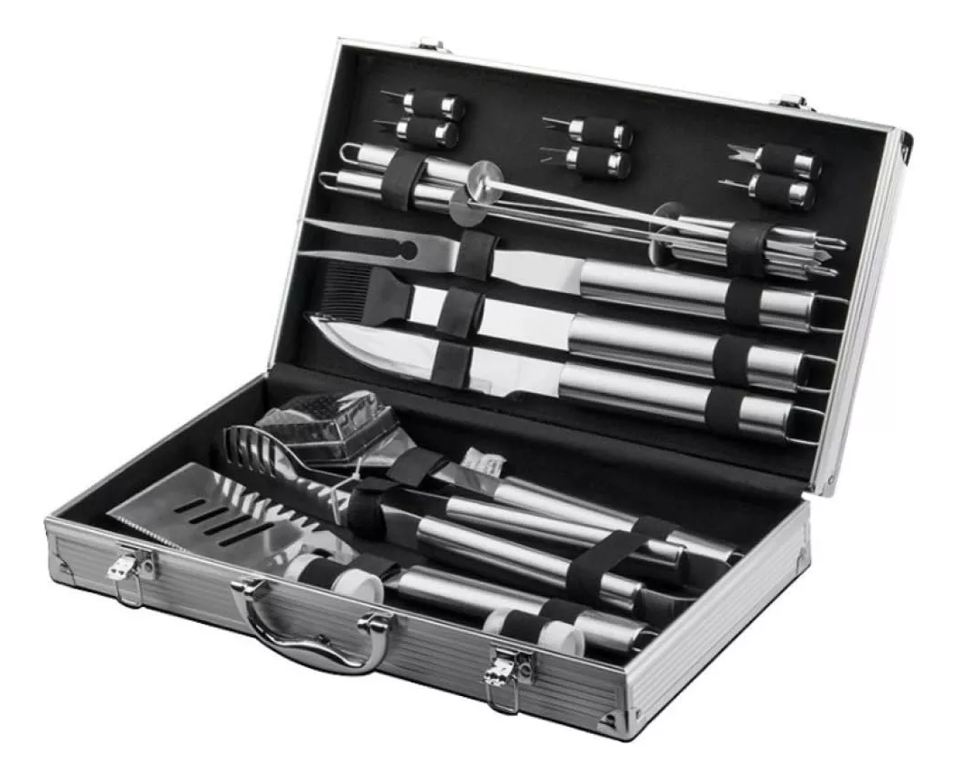 SET PARRILLERO ASADO BARBACOA 18 PCS EN MALETA KIT PARRILLA - 1