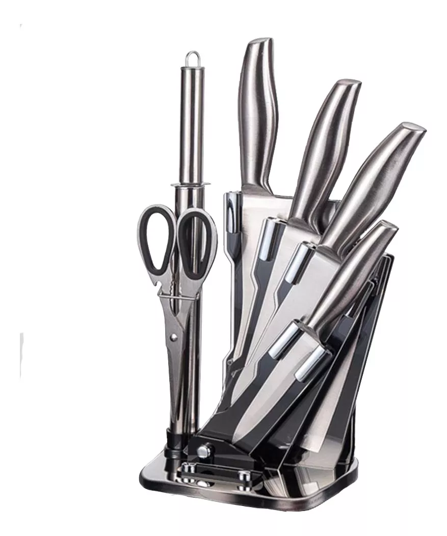 SET DE CUCHILLOS 7 PIEZAS ACERO INOXIDABLE + SOPORTE - 1