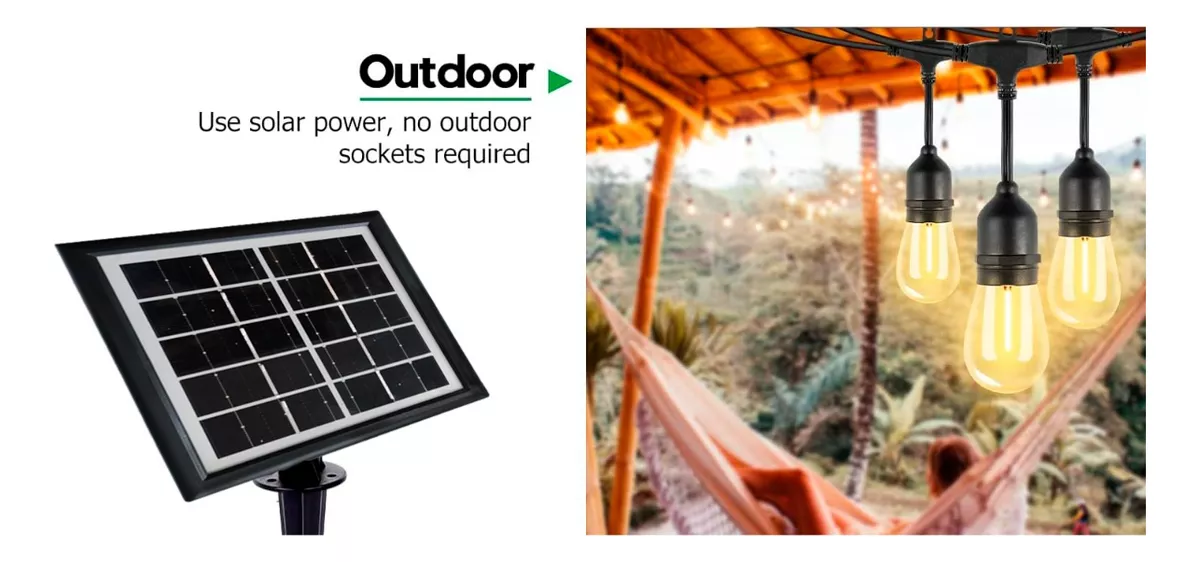 GUIRNALDA 10 METROS PANEL SOLAR CON 10 AMPOLLETAS LED CALIDA - 2