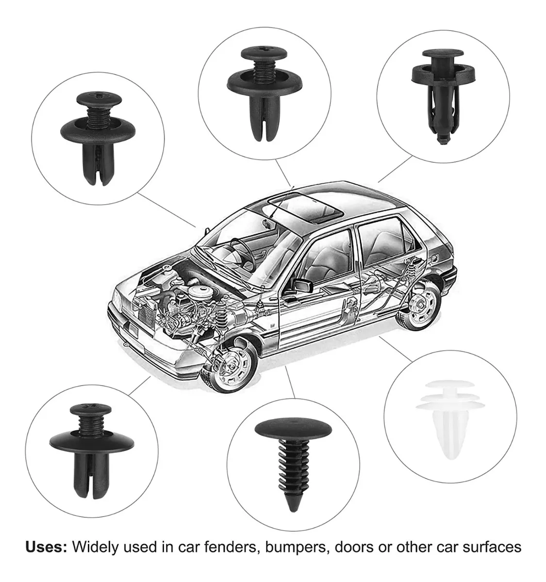 SET CLIP REMACHE PLASTICO SUJECION PARA COCHE BROCHES AUTOS - 3