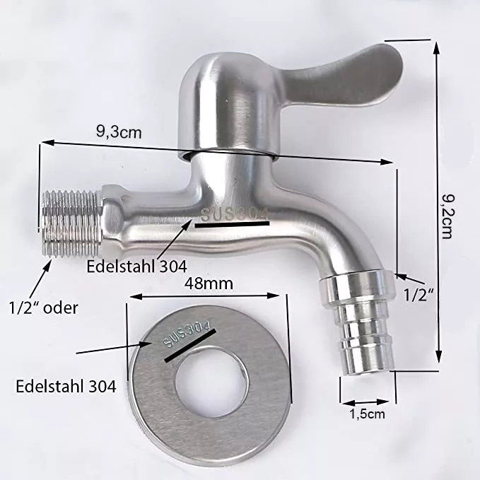 GRIFO DE ACERO INOXIDABLE LLAVE DE PASO 1/2 - 4