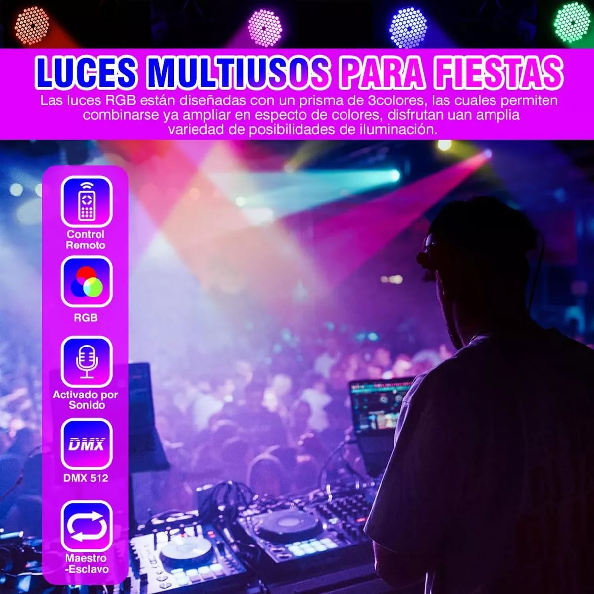 FOCO PAR LED SLIM 84X3W RGB 3 EN 1 LUCES FIESTA - 2