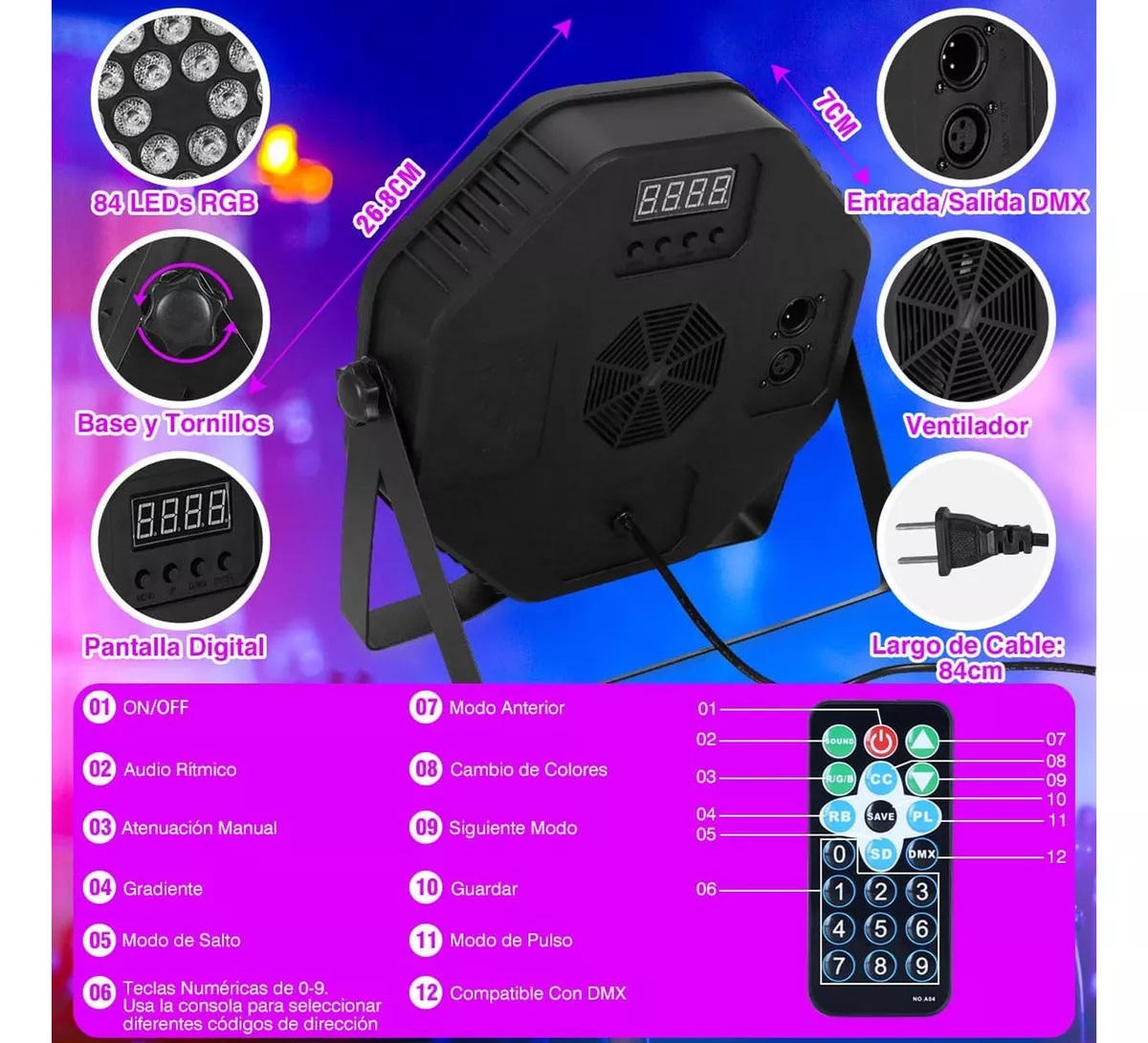 FOCO PAR LED SLIM 84X3W RGB 3 EN 1 LUCES FIESTA - 3