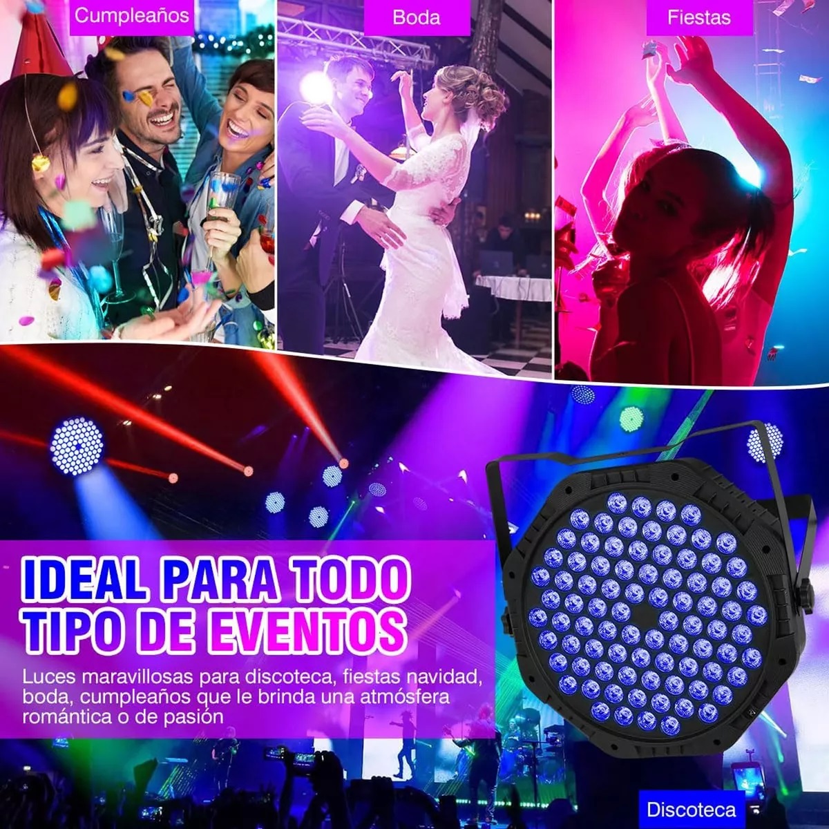 FOCO PAR LED SLIM 84X3W RGB 3 EN 1 LUCES FIESTA - 6