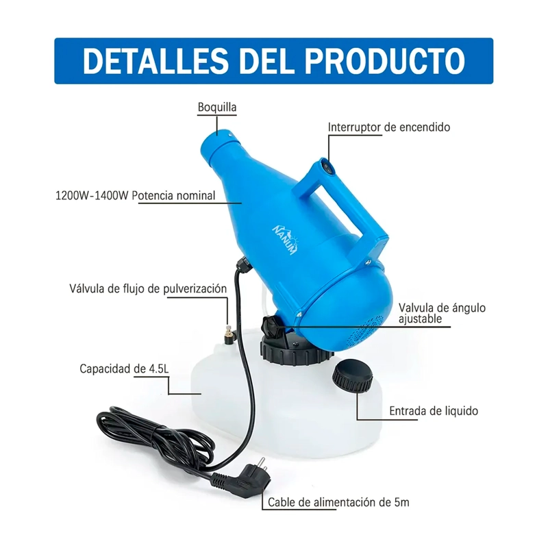 FUMIGADOR SANITIZADO NEBULIZADOR ELE CTRICO 4.5L PULVERIZADOR - 4
