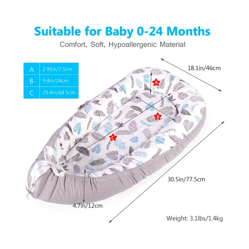 CAMA COJIN NIDO COLECHO DE ALGODON PARA BEBE 93X53CM - 3