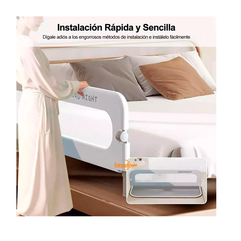 BARANDA DE CAMA 1.5MTRS SEGURIDAD BEBE ABATIBLE AJUSTABLE - 4