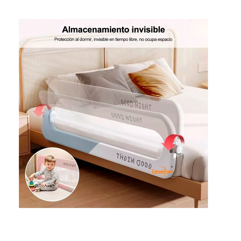 BARANDA DE CAMA 1.5MTRS SEGURIDAD BEBE ABATIBLE AJUSTABLE - 5