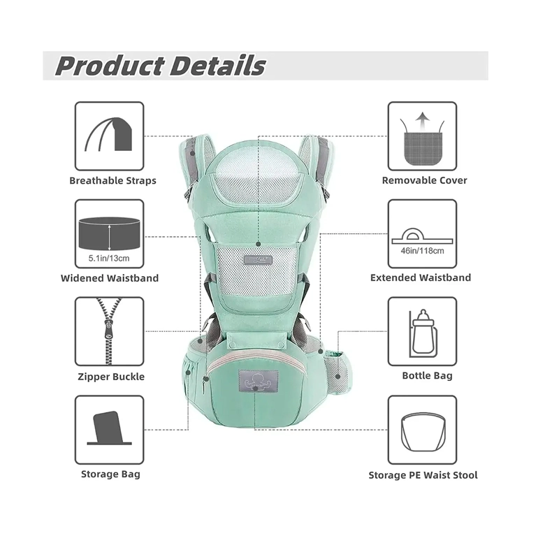 MOCHILA PORTA BEBES ERGONOMICA ASIENTO MULTIFUNCIONAL 6 EN 1 - 4