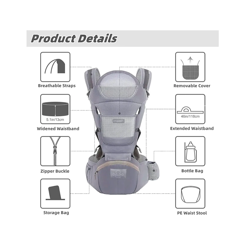 MOCHILA PORTA BEBES ERGONOMICA ASIENTO MULTIFUNCIONAL 6 EN 1 - 5