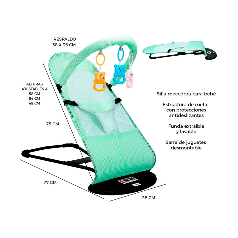 SILLA MECEDORA BEBE COLUMPIO INFANTIL PORTATIL AJUSTABLE - 4