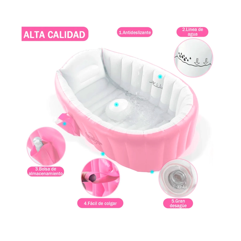 BAÑERA TINA INFLABLE BEBE S PORTATIL PLEGABLE ANTIDESLIZANTE - 2