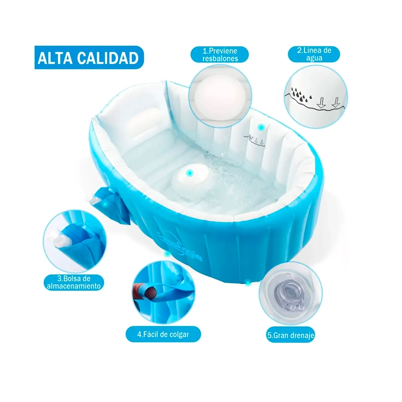 BAÑERA TINA INFLABLE BEBE S PORTATIL PLEGABLE ANTIDESLIZANTE - 5