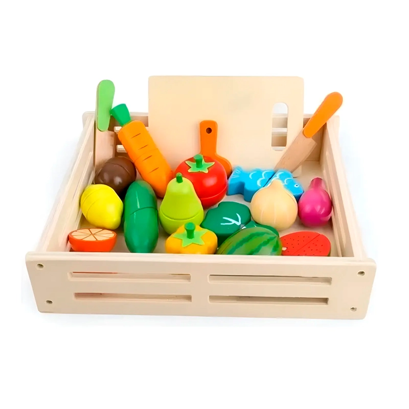SET CORTA FRUTAS Y VERDURAS MADERA CON IMAN JUEGO 17 PIEZAS - 1