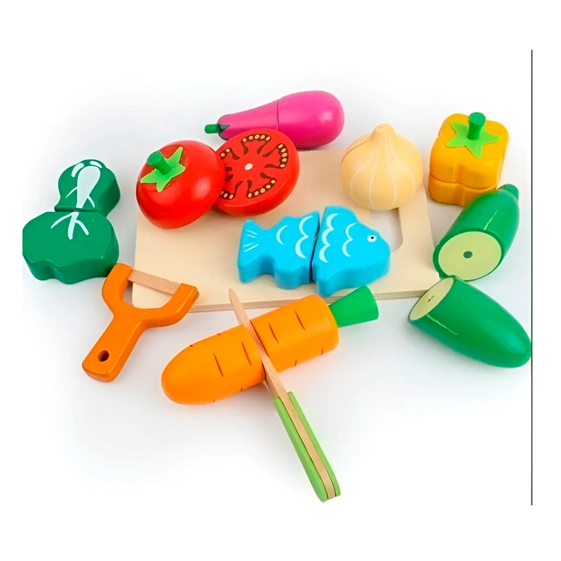 SET CORTA FRUTAS Y VERDURAS MADERA CON IMAN JUEGO 17 PIEZAS - 2
