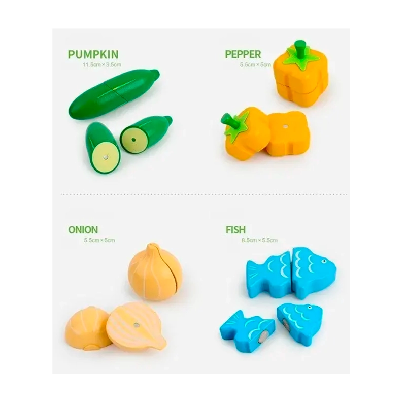 SET CORTA FRUTAS Y VERDURAS MADERA CON IMAN JUEGO 17 PIEZAS - 7