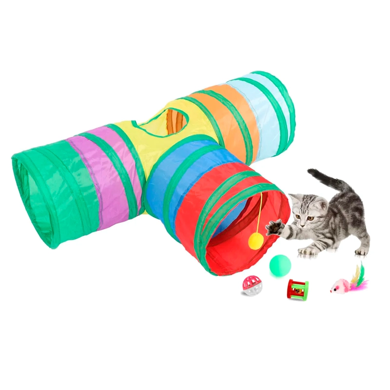 TUNEL PLEGABLE GATO 3 VIAS 20 PZS JUGUETES MASCOTA - 2