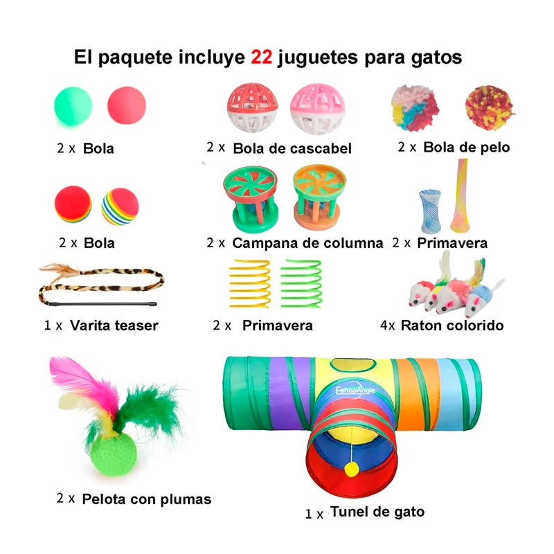 TUNEL PLEGABLE GATO 3 VIAS 20 PZS JUGUETES MASCOTA - 6
