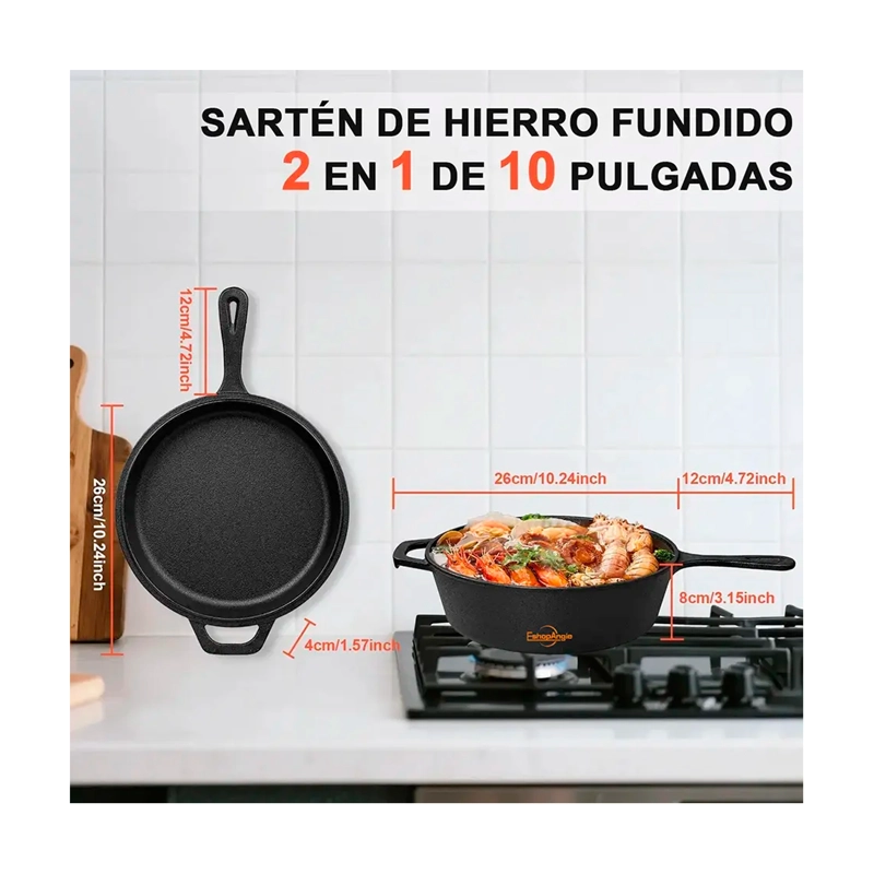 SARTENES DE HIERRO FUNDIDO GRUESA DOBLE USO 26CM - 6