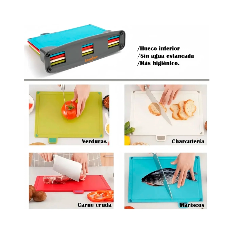 TABLAS PARA PICAR UTENSILIO COCINA CON BASE COLORES 4 PIEZAS LISO - 4