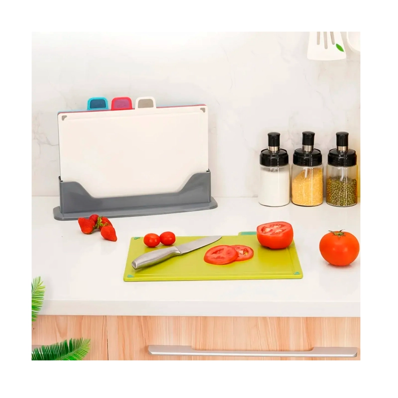 TABLAS PARA PICAR UTENSILIO COCINA CON BASE COLORES 4 PIEZAS LISO - 6