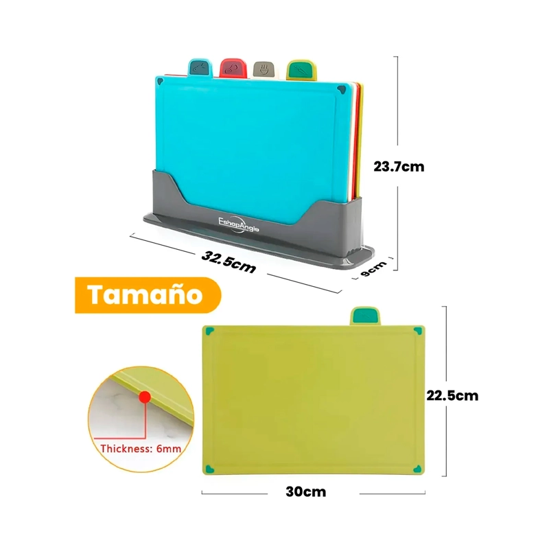 TABLAS PARA PICAR UTENSILIO COCINA CON BASE COLORES 4 PIEZAS LISO - 7
