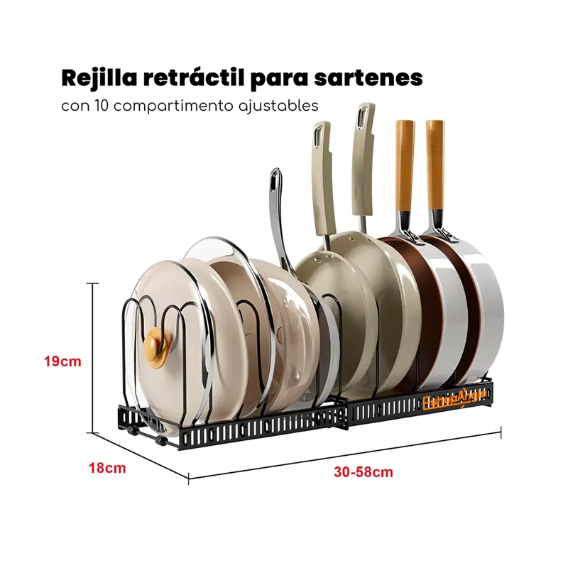 ORGANIZADOR DE SARTENES Y OLLAS CON COMPARTIMENTOS AJUSTABLE - 6