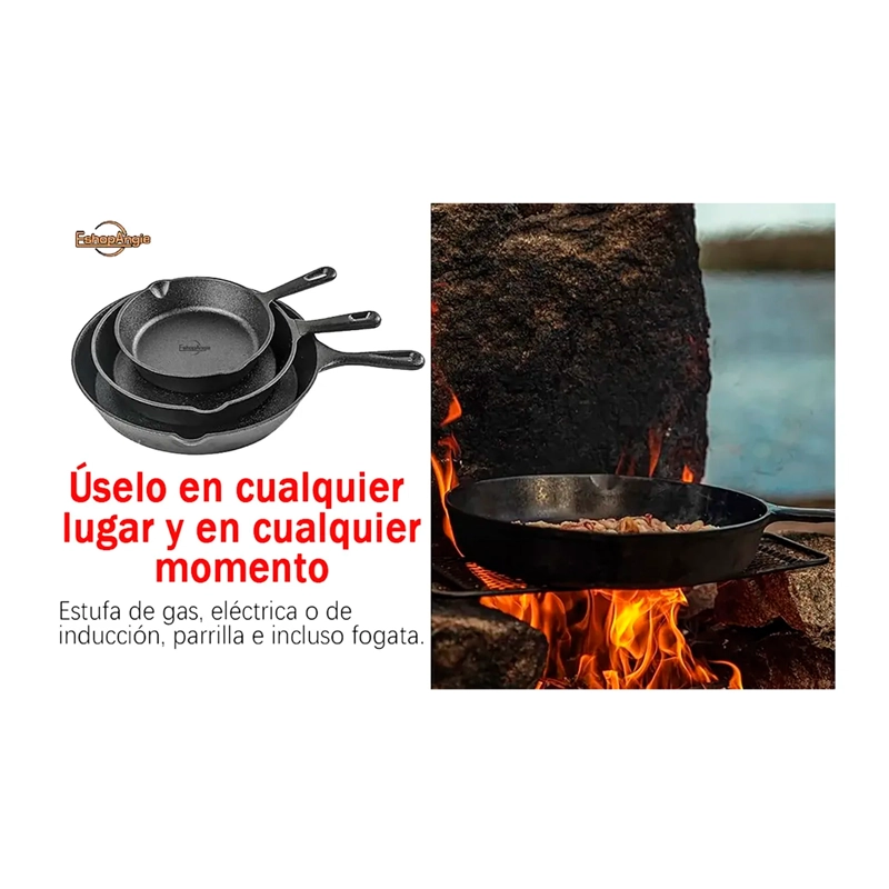 SET DE 3 SARTENES DE HIERRO FUNDIDO 16 20 Y 25CM COCINA - 3