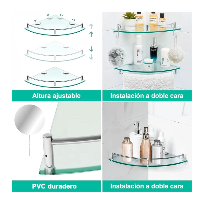 PACK 4 ORGANIZADOR REPISA ESQUINERAS DE VIDRIO DUCHA ESTANTE - 2