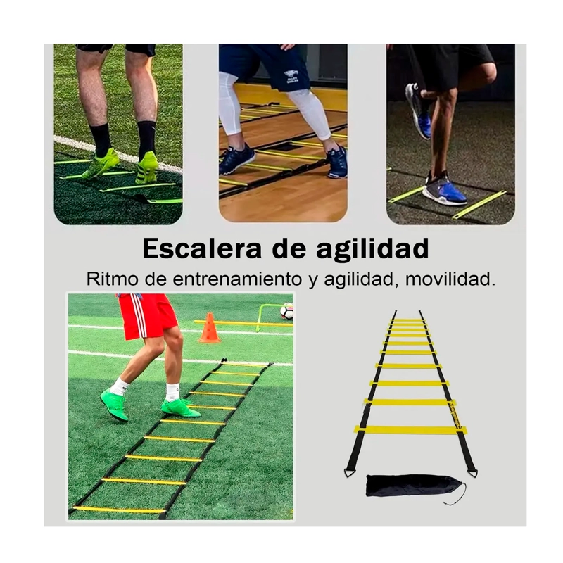 KIT ENTRENAMIENTO AGILIDAD FUTBOL ESCALERA CONOS CUERDA - 5