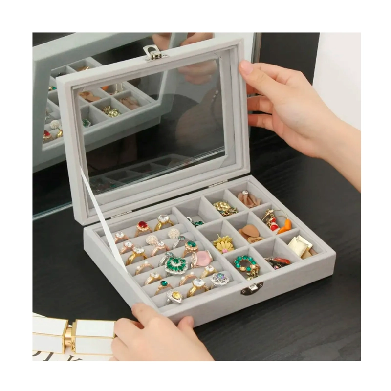 JOYERO ORGANIZADOR DE PLUSH PORTATIL MULTIUSOS GRIS - 2