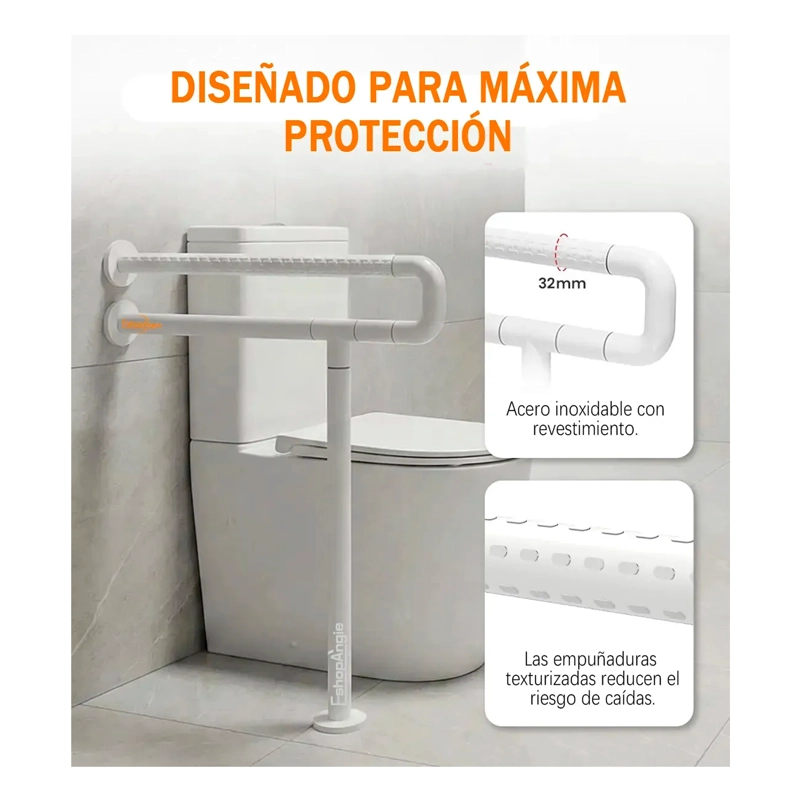 BARRA SEGURIDAD BAÑO DISCAPACITADOS ACERO INOX MURO PISO - 2