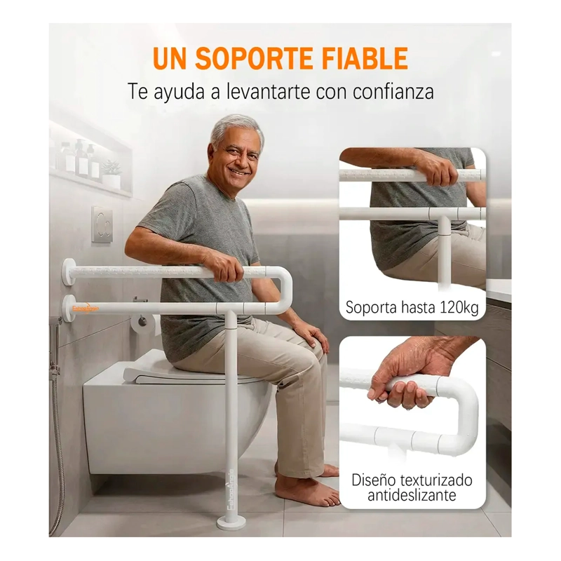 BARRA SEGURIDAD BAÑO DISCAPACITADOS ACERO INOX MURO PISO - 3