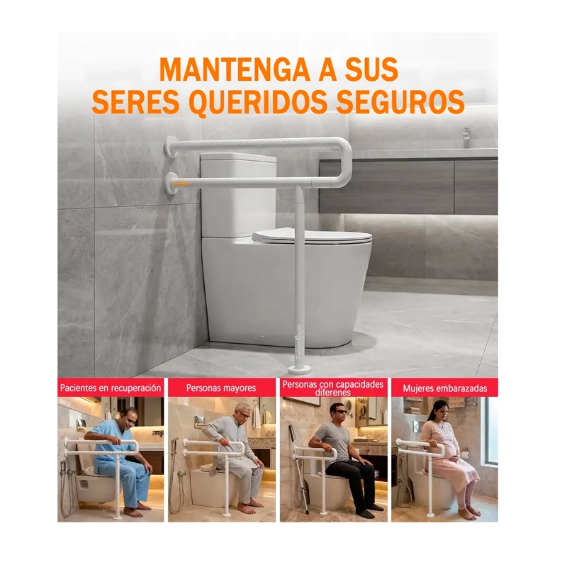 BARRA SEGURIDAD BAÑO DISCAPACITADOS ACERO INOX MURO PISO - 6