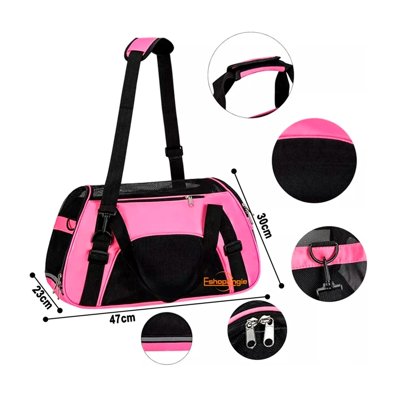 BOLSO TRANSPORTADORA PARA PERRO Y GATO PORTATIL PLEGABLE ROJO - 5