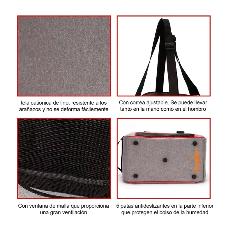 BOLSO TRANSPORTADORA PARA PERRO Y GATO PORTATIL PLEGABLE ROJO - 7