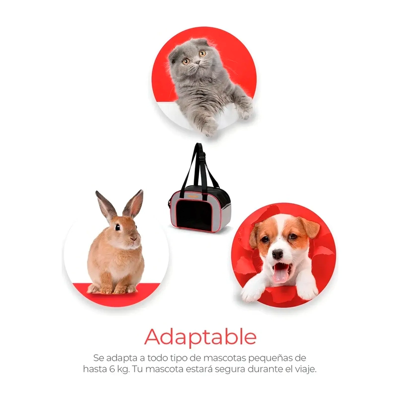 BOLSO TRANSPORTADORA PARA PERRO Y GATO PORTATIL PLEGABLE ROJO - 9